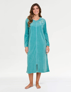 Embroidered Zip Velour Dressing Gown Rose