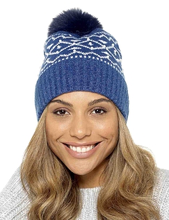 Bobble Hat With Pearl Detail Blue