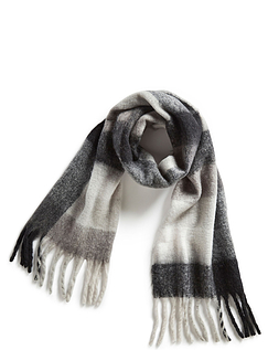 Checked Scarf With Tassels Black