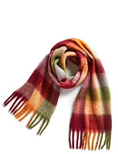 Checked Scarf With Tassels - Pink