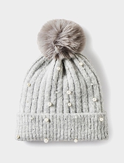 Rib Knit Bobble Hat Grey Marl