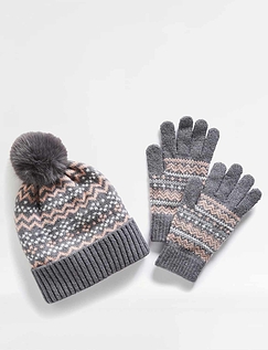 Knitted Hat and Glove Set Grey Marl