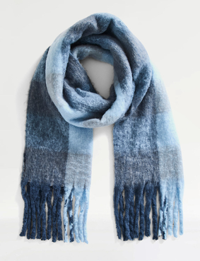 Soft Boucle Woven Check Scarf Black & White