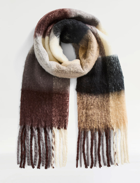 Soft Boucle Woven Check Scarf Black & White