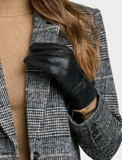 Leather Bow Trim Gloves Black