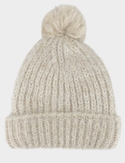 Mohair Like Cable Hat With Fleece Lining BEIGE
