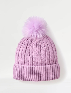 Fleece Lined Cable Knit Bobble Hat Ber