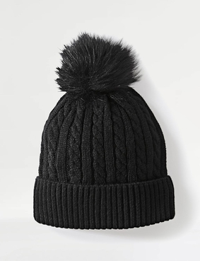 Fleece Lined Cable Knit Bobble Hat Ber
