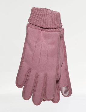Faux Suede Gloves with Sherpa Lining and Touch Screen Fingertips Black