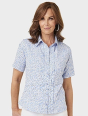 Pintuck Printed Blouse BLUE