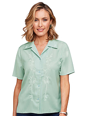 Short Sleeve Embroidered Blouse Aqua