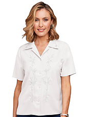 Short Sleeve Embroidered Blouse Aqua