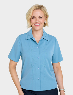 Short Sleeve Embroidered Blouse Aqua