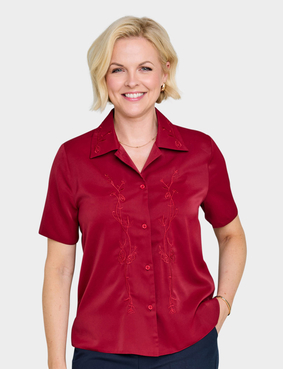 Short Sleeve Embroidered Blouse Aqua