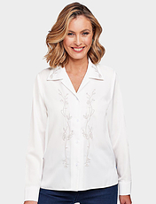 Long Sleeve Embroidered Blouse Cream