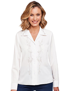 Long Sleeve Embroidered Blouse Cream