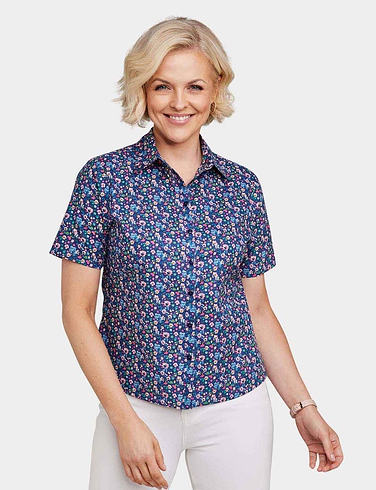 Short Sleeved Cotton Print Blouse