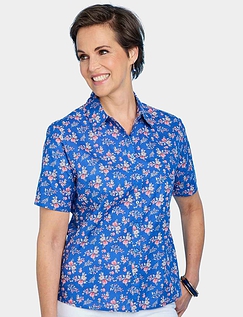 Short Sleeved Cotton Print Blouse Cobalt