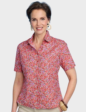 Short Sleeved Cotton Print Blouse Cobalt