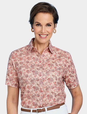 Short Sleeved Cotton Print Blouse Cobalt