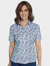 Short Sleeved Cotton Print Blouse Cobalt