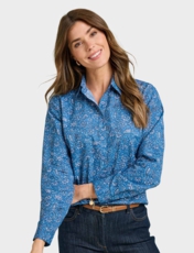 Long Sleeve Cotton Shirt Blue Print