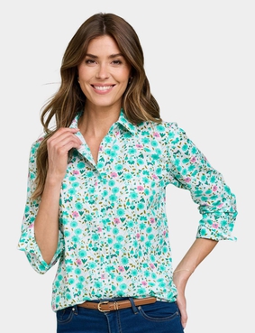 Long Sleeve Cotton Shirt Blue Print