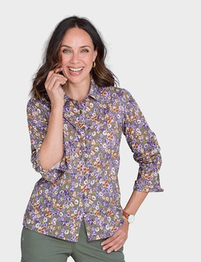 Long Sleeve Cotton Shirt Blue Print