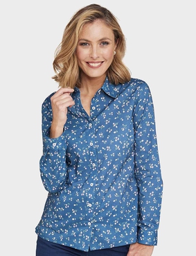 Long Sleeve Cotton Shirt Blue Print