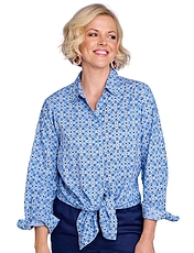 Tie Front Print Viscose Shirt Blue