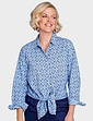 Tie Front Print Viscose Shirt Blue