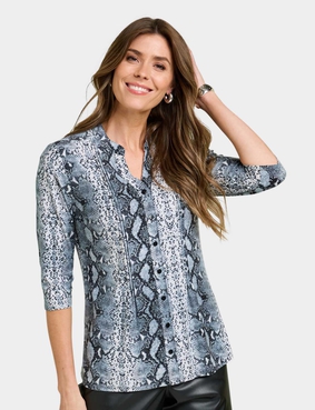 Jersey Pintuck Print Shirt Blue