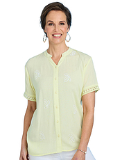 Embroidered Crinkle Woven Short Sleeve Blouse Lemon