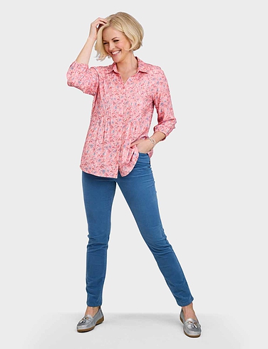 Viscose Twill Print Pintuck Shirt