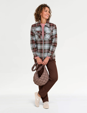 Fleece Lined Zip Front Check Shirt Blue