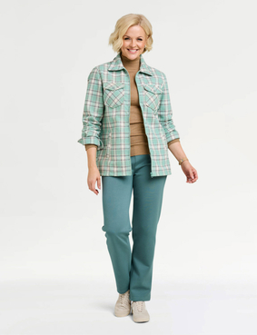 Fleece Lined Zip Front Check Shirt Blue