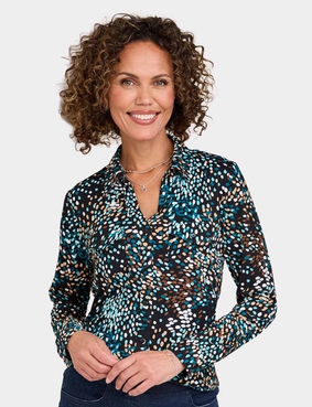 Jersey Print Collared Shirt Rust