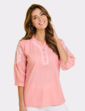 Three Quarter Sleeve Embroidered Blouse Coral