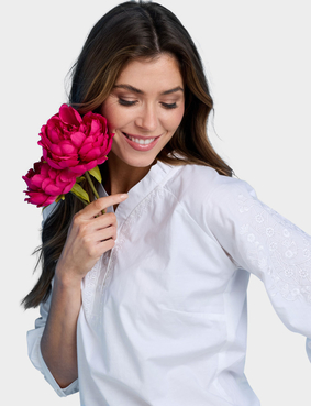 Three Quarter Sleeve Embroidered Blouse Coral