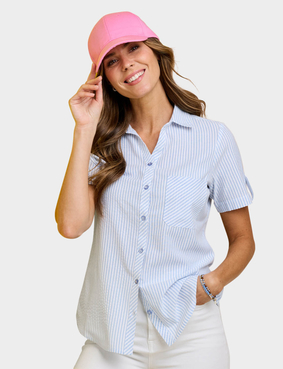 Seersucker Short Sleeve Blouse Blue