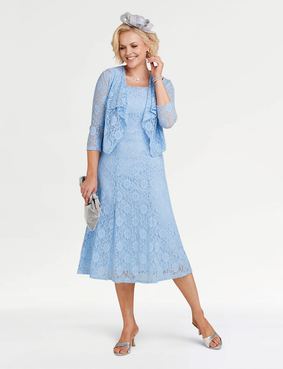 Lace Dress and Jacket Coral