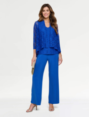 Three Piece Lace Trim Trouser Set Emerald