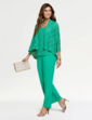 Three Piece Lace Trim Trouser Set Emerald