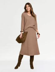 Two Piece Brushed Rib Top and Skirt Set Oatmeal