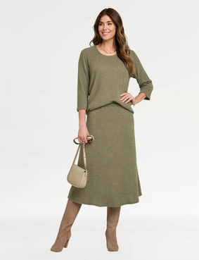 Two Piece Brushed Rib Top and Skirt Set Oatmeal