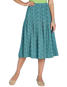 Viscose Print Pleat Front Skirt Blue