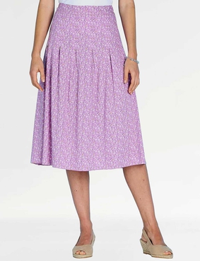 Viscose Print Pleat Front Skirt Blue