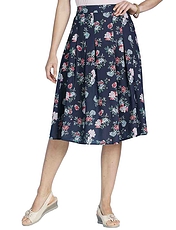 Viscose Print Pleat Front Skirt Pink