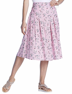 Viscose Print Pleat Front Skirt Pink