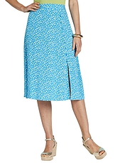 Side Split Print Viscose Skirt Blue